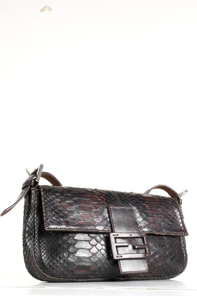 Fendi Baguette Brown Python Skin Leather Shoulder Bag