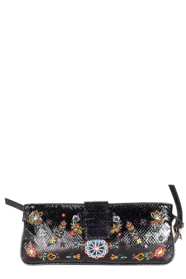Fendi Beaded Black Python Skin Leather Shoulder Bag