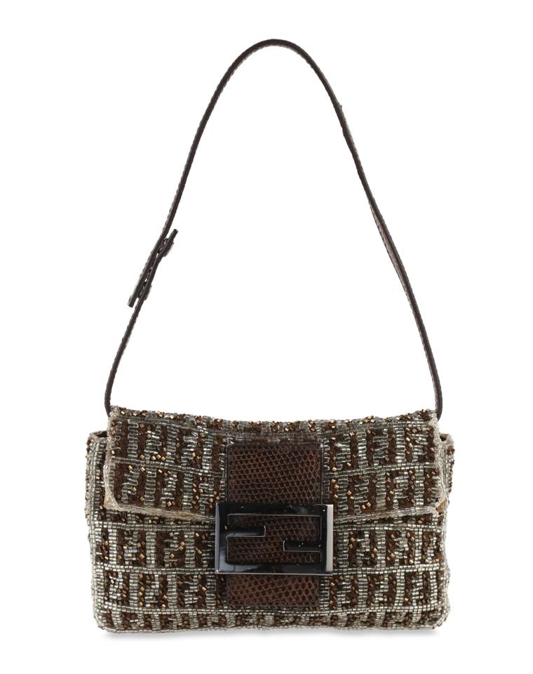 Fendi Beaded Mini Brown Canvas Baguette