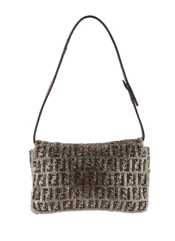 Fendi Beaded Mini Brown Canvas Baguette