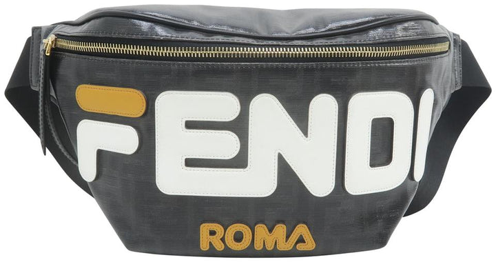 Fendi Belt Ff Embossed Black Canvas Cross Body Bag