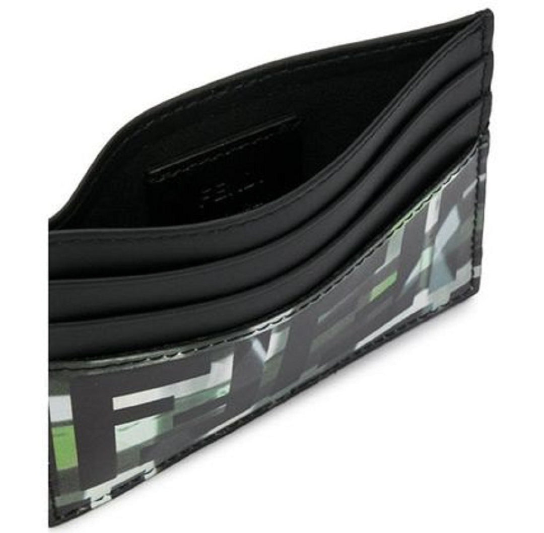 Fendi Unisex Camouflage FF Print Black Green Calf Leather Card Case 7M0164