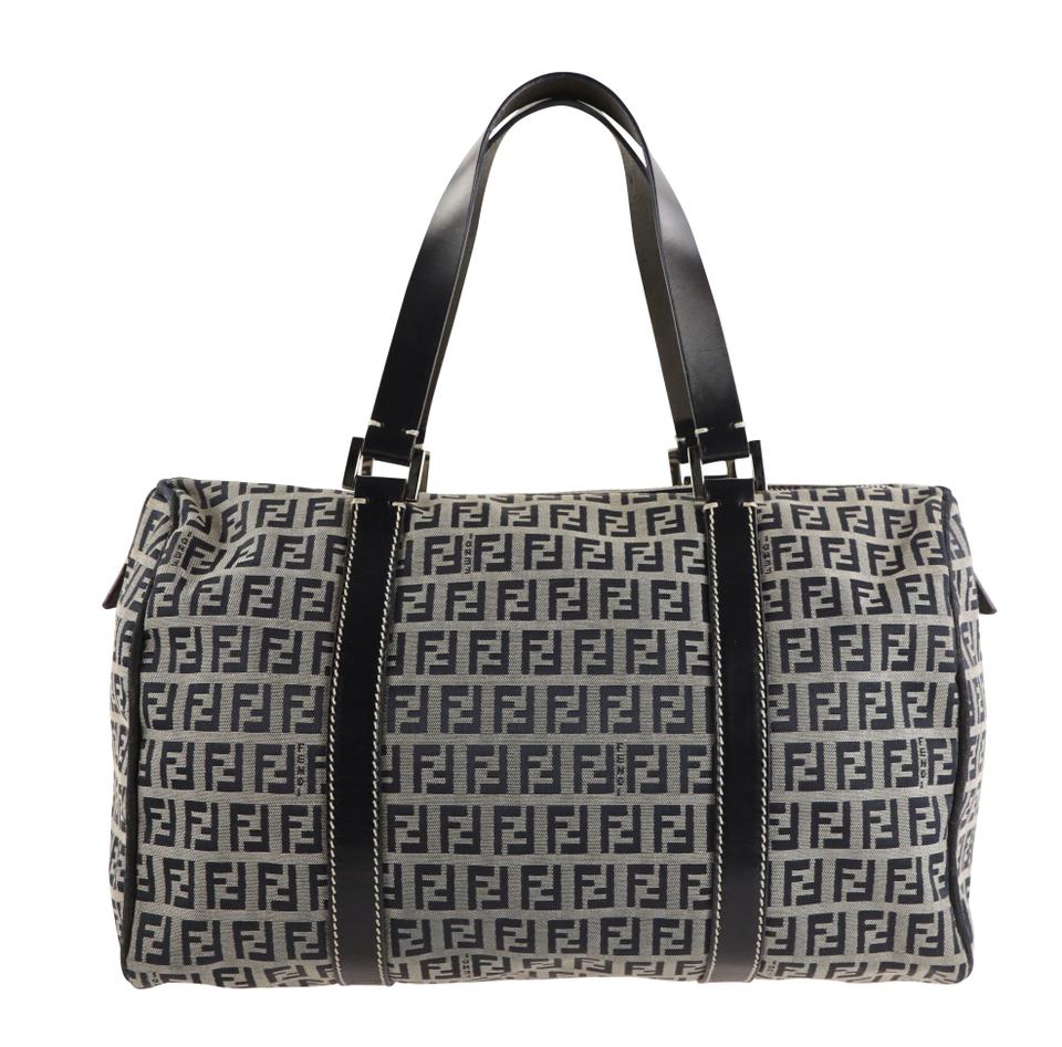 Fendi Boston Zucca Blue Canvas Satchel