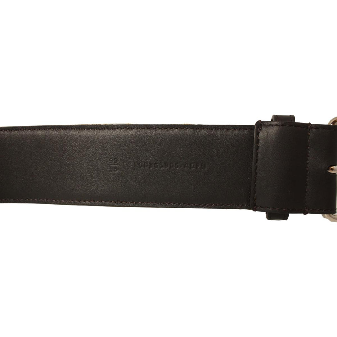 Fendi Brown Fabric Logo Silver Hardware Belt Size 90/36 7C0367