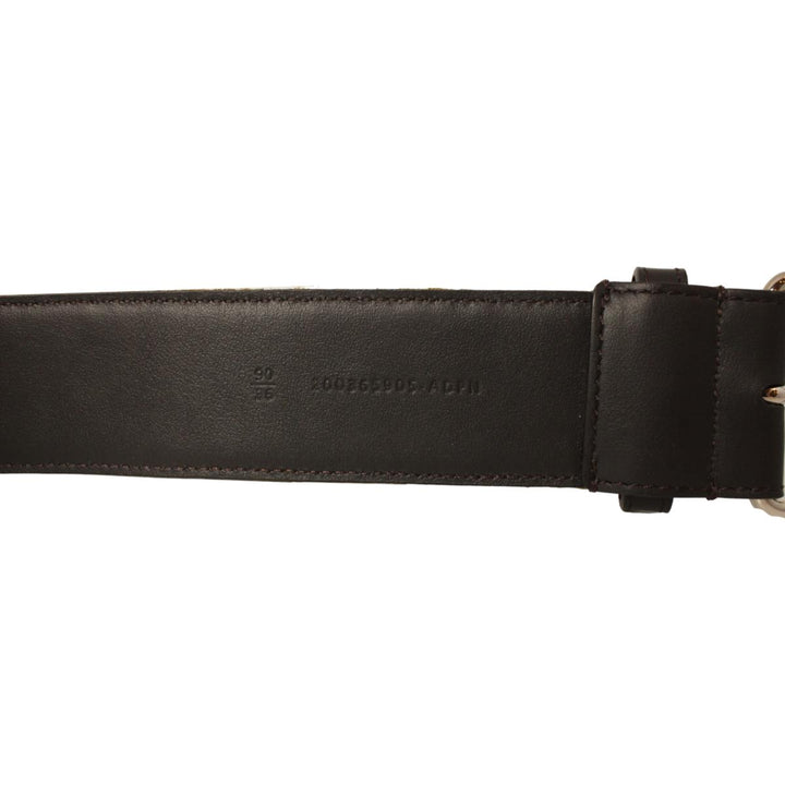 Fendi Brown Fabric Logo Silver Hardware Belt Size 90/36 7C0367