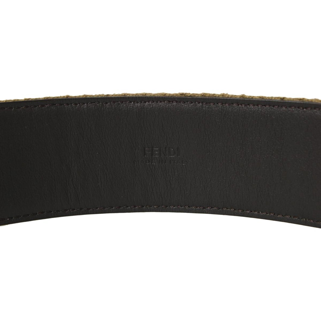 Fendi Brown Fabric Logo Silver Hardware Belt Size 90/36 7C0367