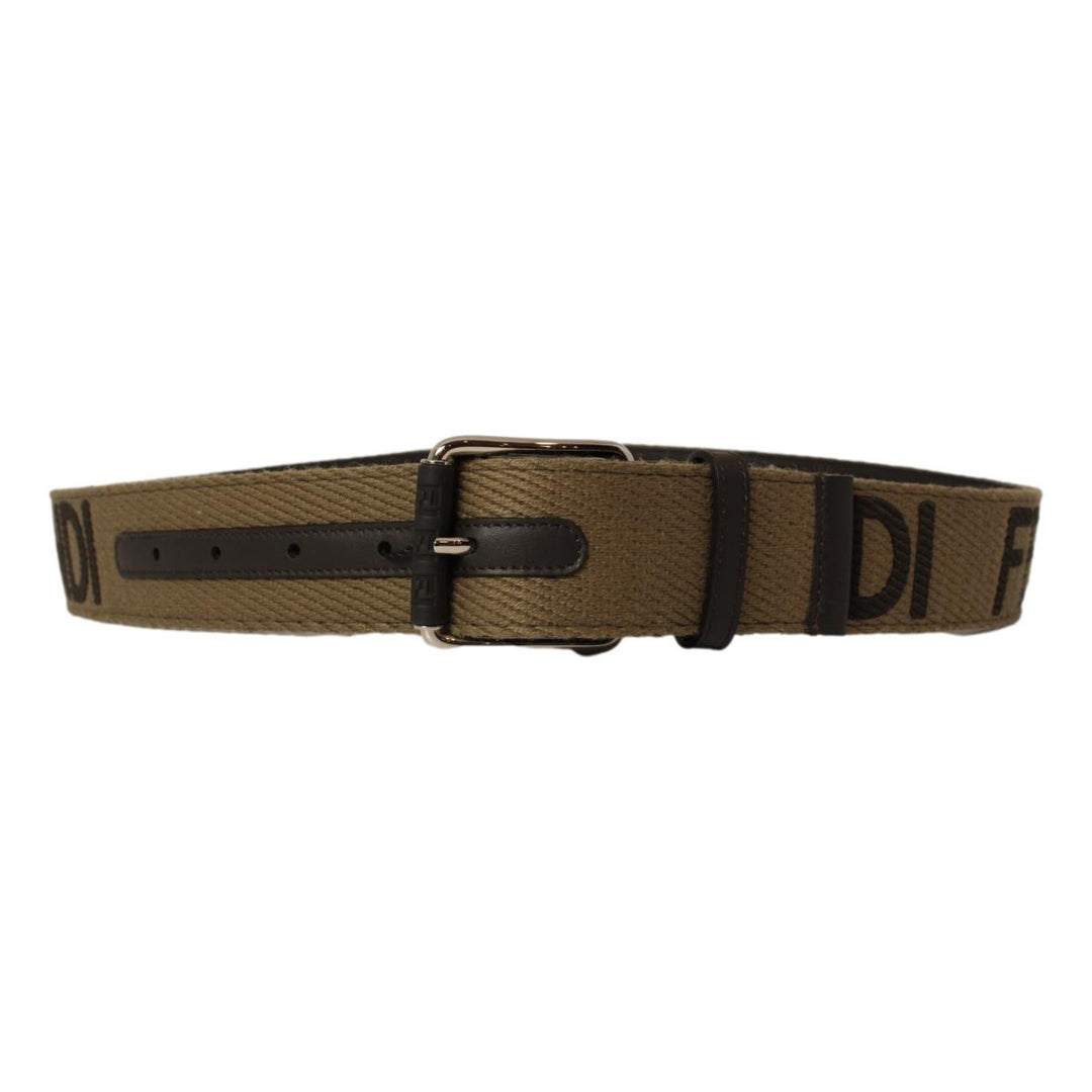 Fendi Brown Fabric Logo Silver Hardware Belt Size 90/36 7C0367