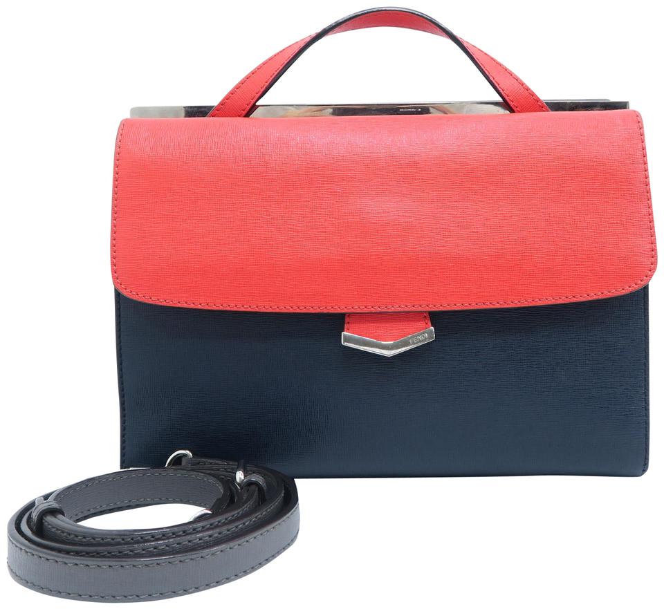 Fendi Demi Jour Leather Navy and Orange Calfskin Satchel