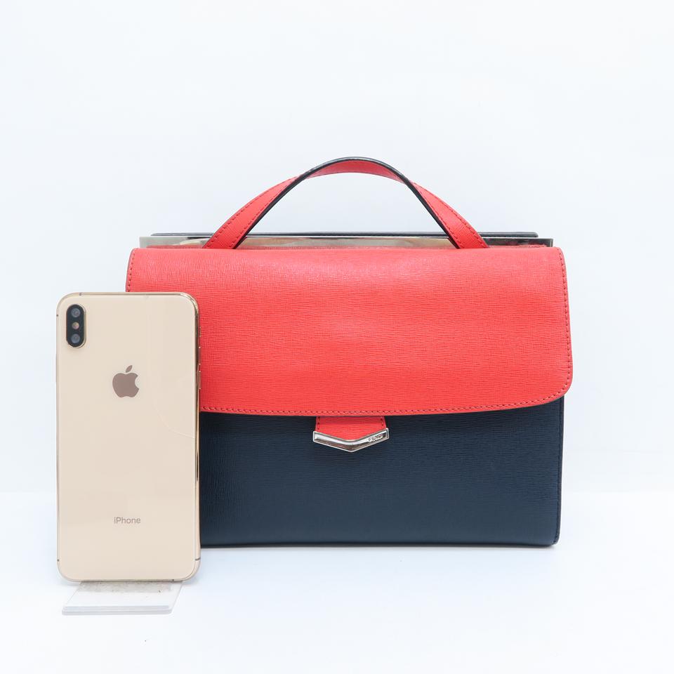 Fendi Demi Jour Leather Navy and Orange Calfskin Satchel