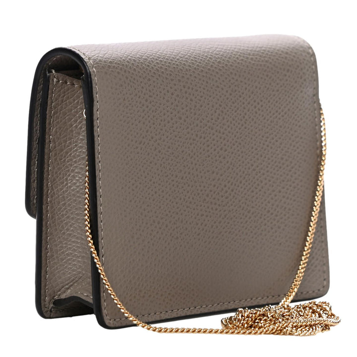 Fendi F is Fendi Tortora Grey Leather Mini Chain Wallet Bag 8M0408