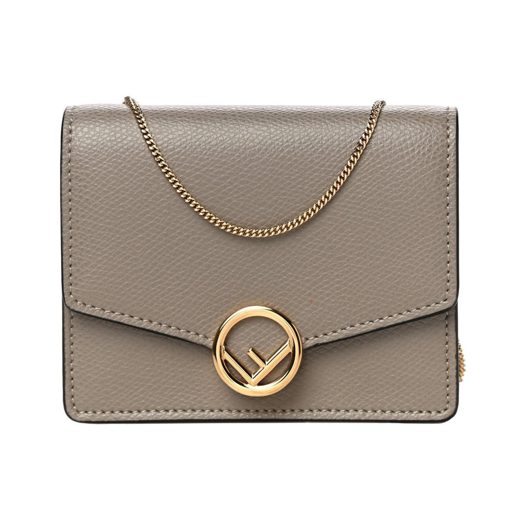Fendi F is Fendi Tortora Grey Leather Mini Chain Wallet Bag 8M0408