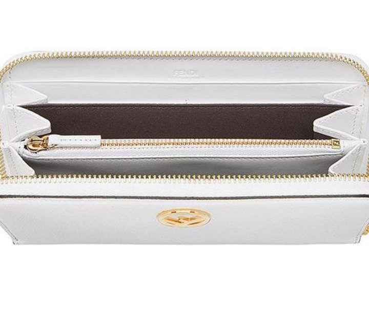 Fendi F Is Fendi White Calfskin Leather Zip Around Long Wallet 8M0299