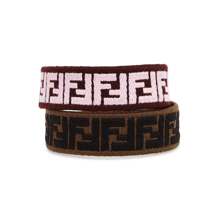 Fendi FF Embroidered Brown Lavender Kit Bracelet 8AH256