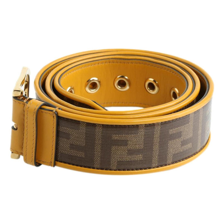 Fendi FF Logo Zucca Brown Yellow Leather Trim Belt 7C0400 Size 100/40