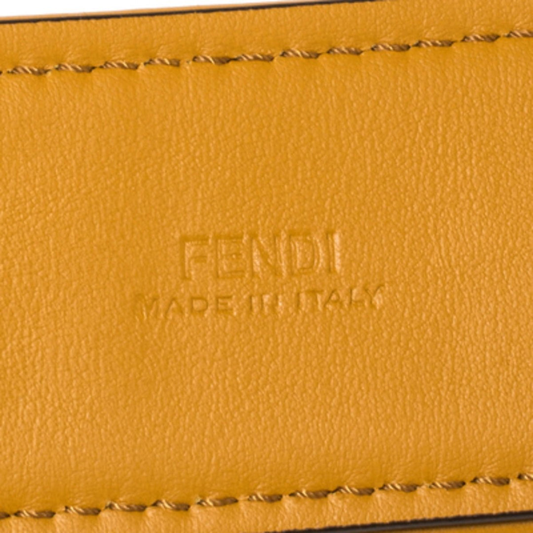Fendi FF Logo Zucca Brown Yellow Leather Trim Belt 7C0400 Size 100/40