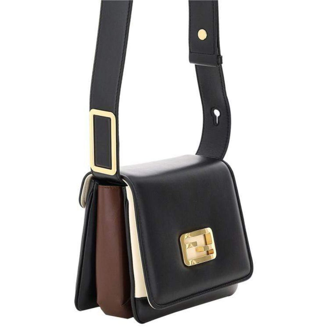 Fendi Id Flap Tricolor Black Leather Small Shoulder Bag 8BT328