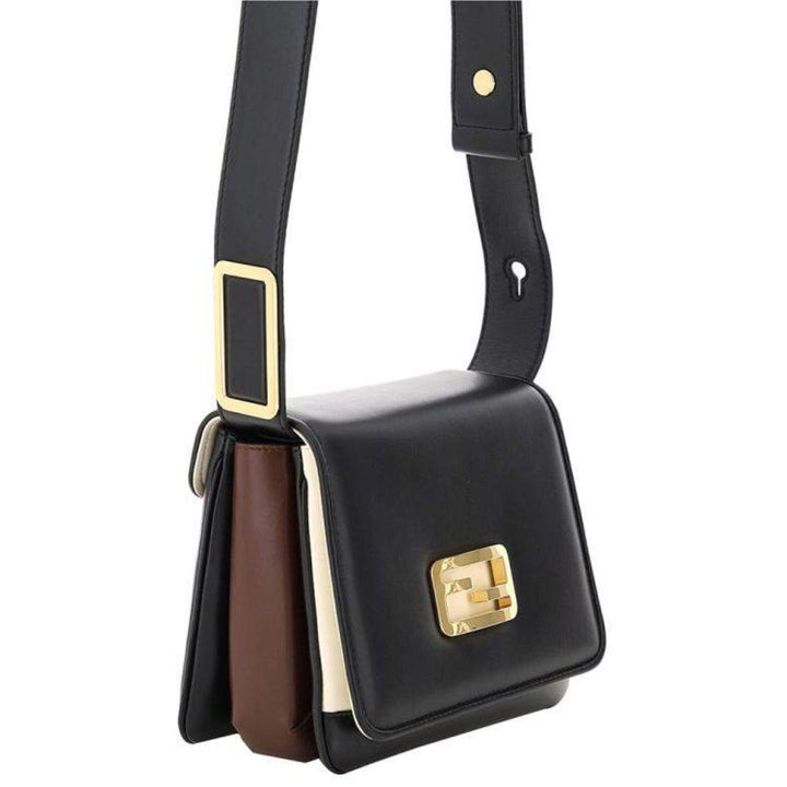 Fendi Id Flap Tricolor Black Leather Small Shoulder Bag 8BT328