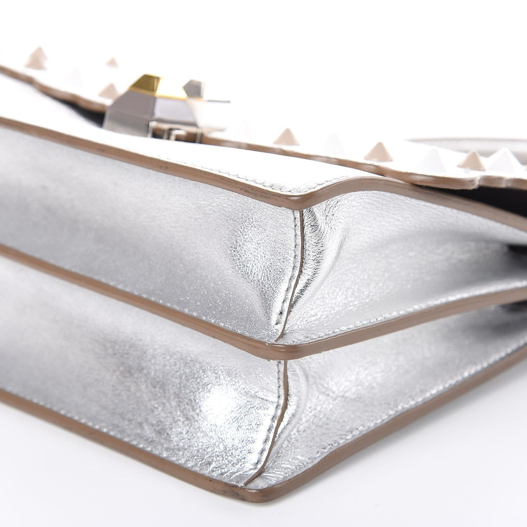 Fendi Kan I Metallic Silver Calfskin Scalloped Studded Small Shoulder Bag 8M0381