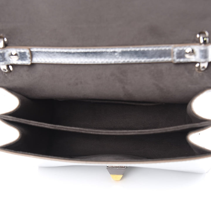 Fendi Kan I Metallic Silver Calfskin Scalloped Studded Small Shoulder Bag 8M0381