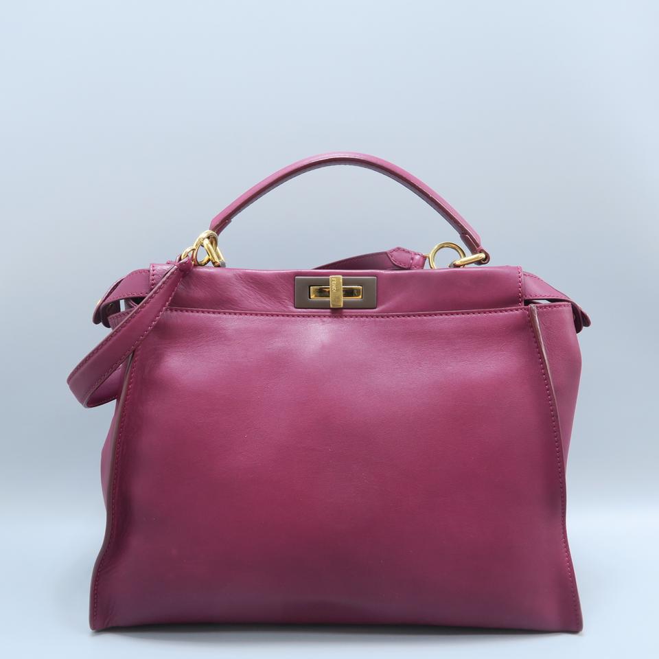 Fendi Large Peekaboo Oxblood Calfskin Leather Satchel