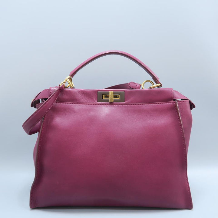 Fendi Large Peekaboo Oxblood Calfskin Leather Satchel