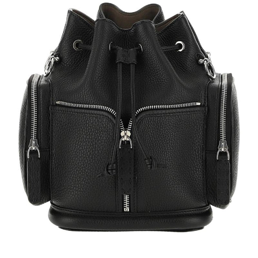 Fendi Mon Tresor Black Selleria Calfskin Leather Bucket Bag 8BT301