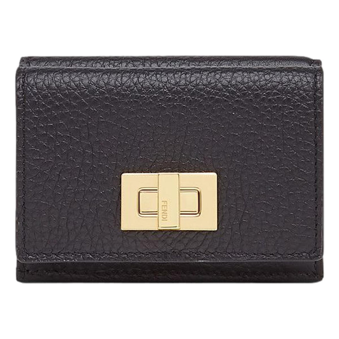 Fendi Peekaboo Calf Leather Black Pink Micro Trifold Wallet 8M0415