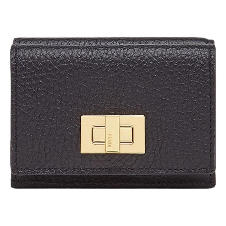 Fendi Peekaboo Calf Leather Black Pink Micro Trifold Wallet 8M0415