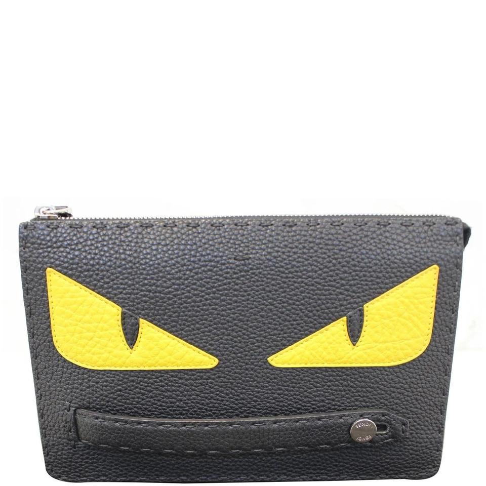 Fendi Roman Bugs Eyes Black Calfskin Leather Clutch