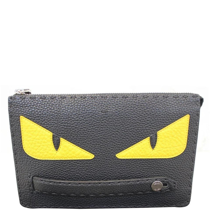 Fendi Roman Bugs Eyes Black Calfskin Leather Clutch
