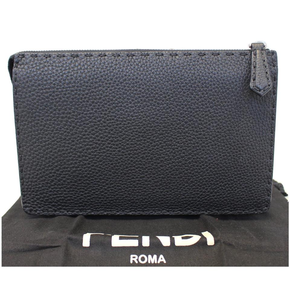 Fendi Roman Bugs Eyes Black Calfskin Leather Clutch