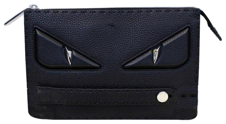 Fendi Selleria Bugs Slim Black Calfskin Leather Clutch