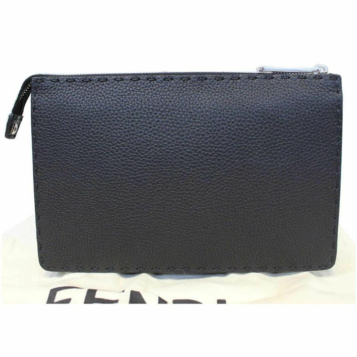 Fendi Selleria Bugs Slim Black Calfskin Leather Clutch