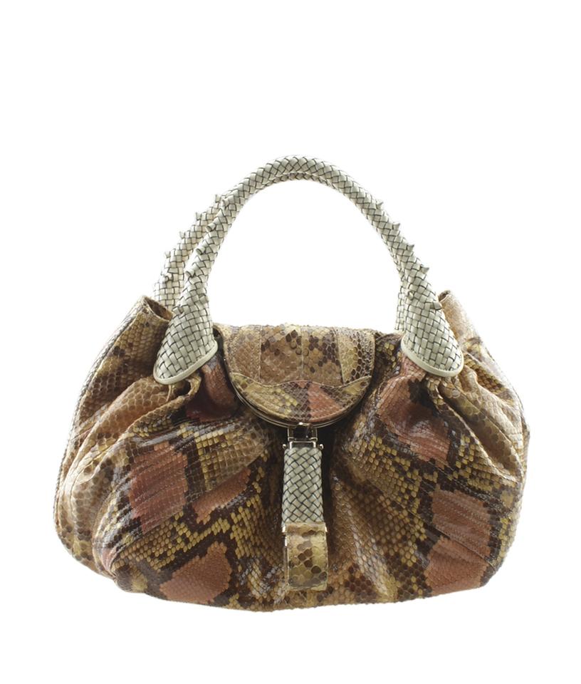 Fendi Spy 8br511 Tan & Brown Tanxbrown Snakeskin Satchel