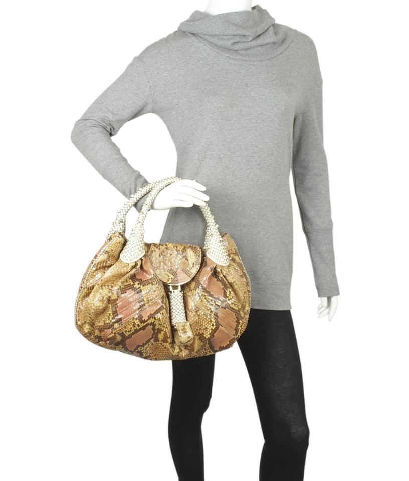 Fendi Spy 8br511 Tan & Brown Tanxbrown Snakeskin Satchel