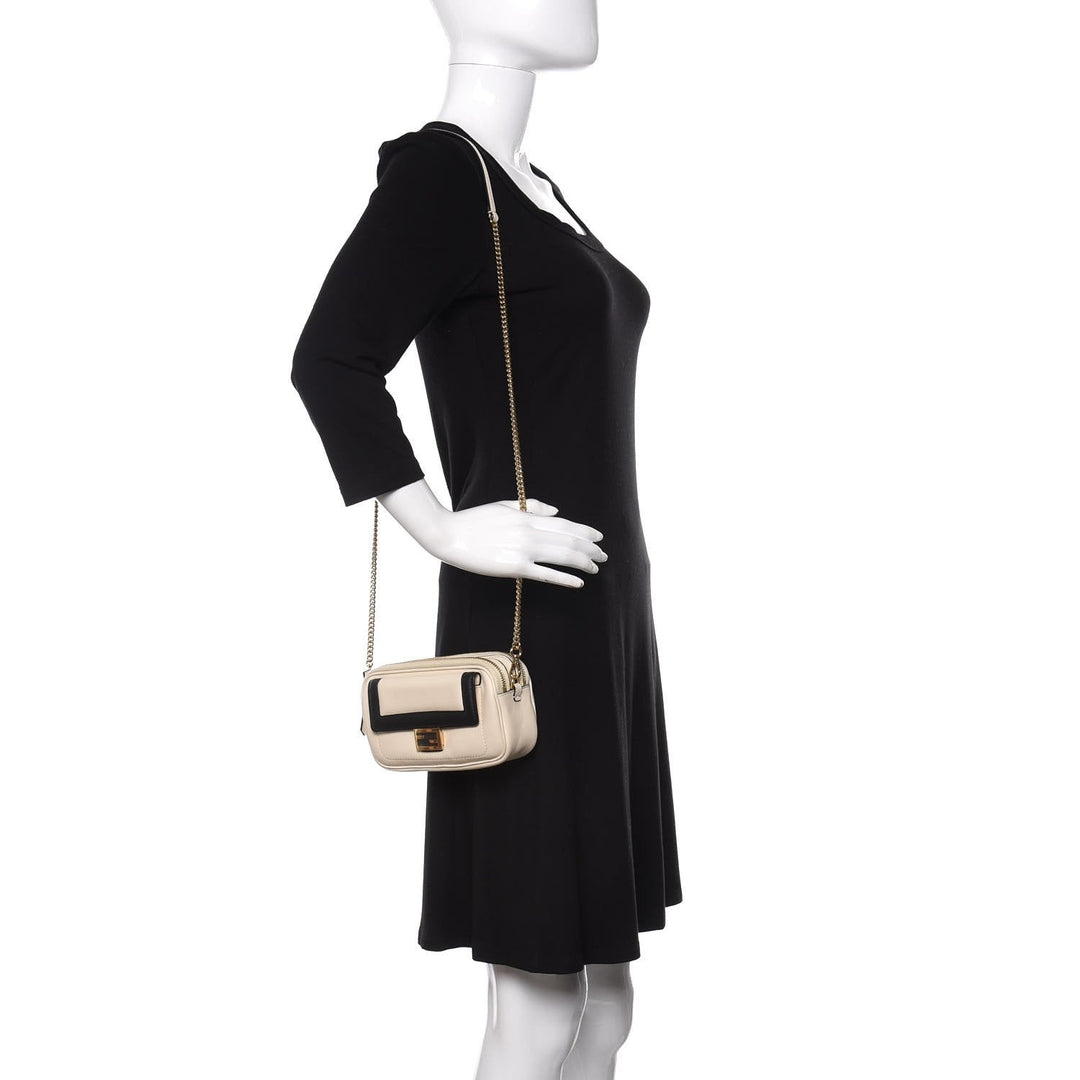 Fendi Vitello Grace Matte Bicolor Easy Baguette Black White 8BS044