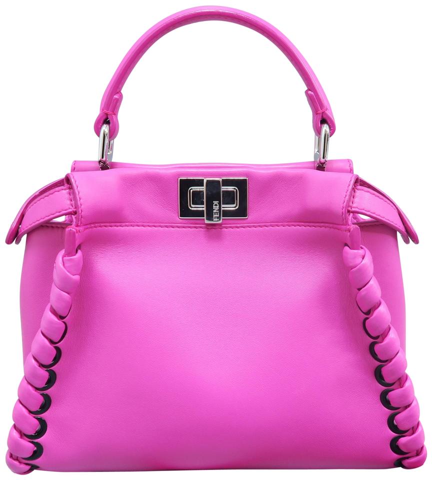 Fendi Whipstitch Mini Peekaboo Fuchsia Lambskin Leather Satchel