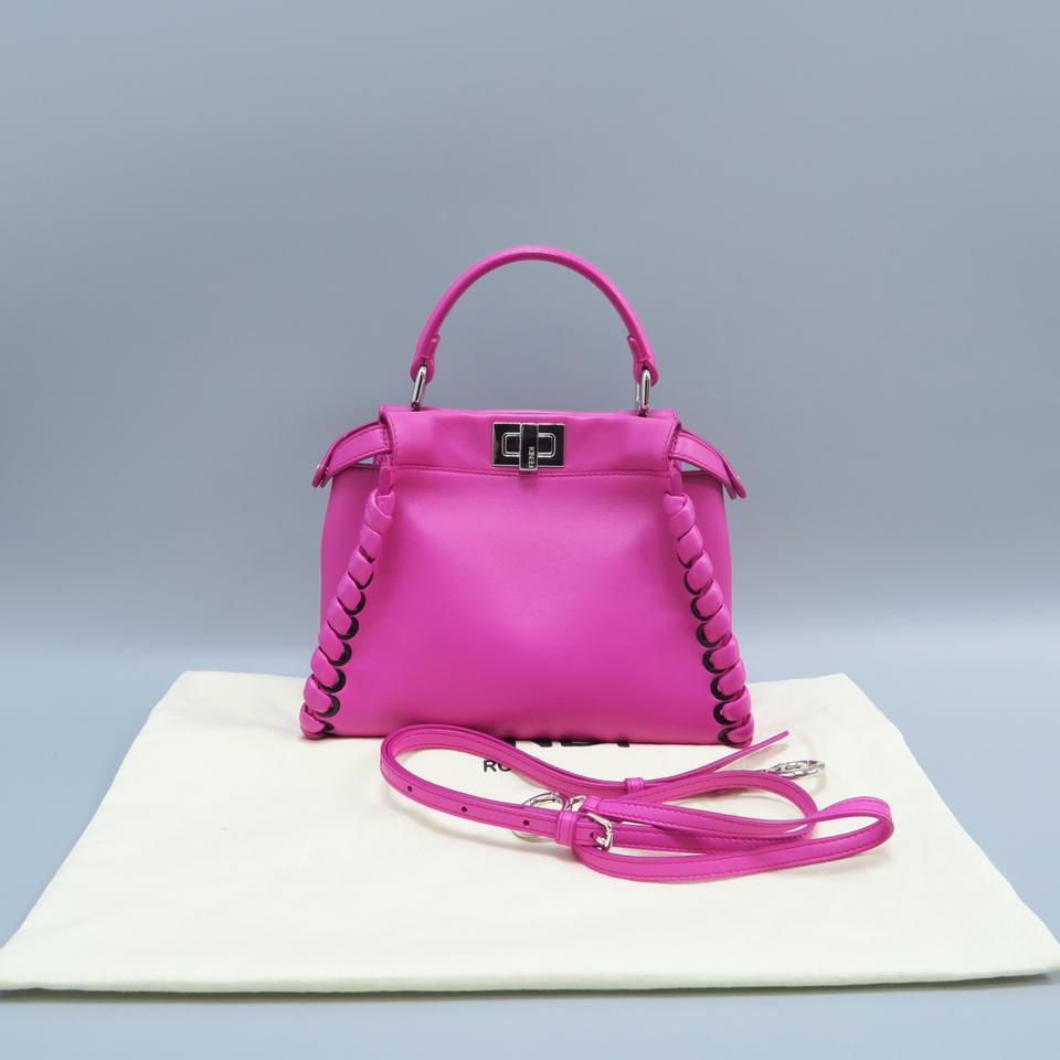 Fendi Whipstitch Mini Peekaboo Fuchsia Lambskin Leather Satchel