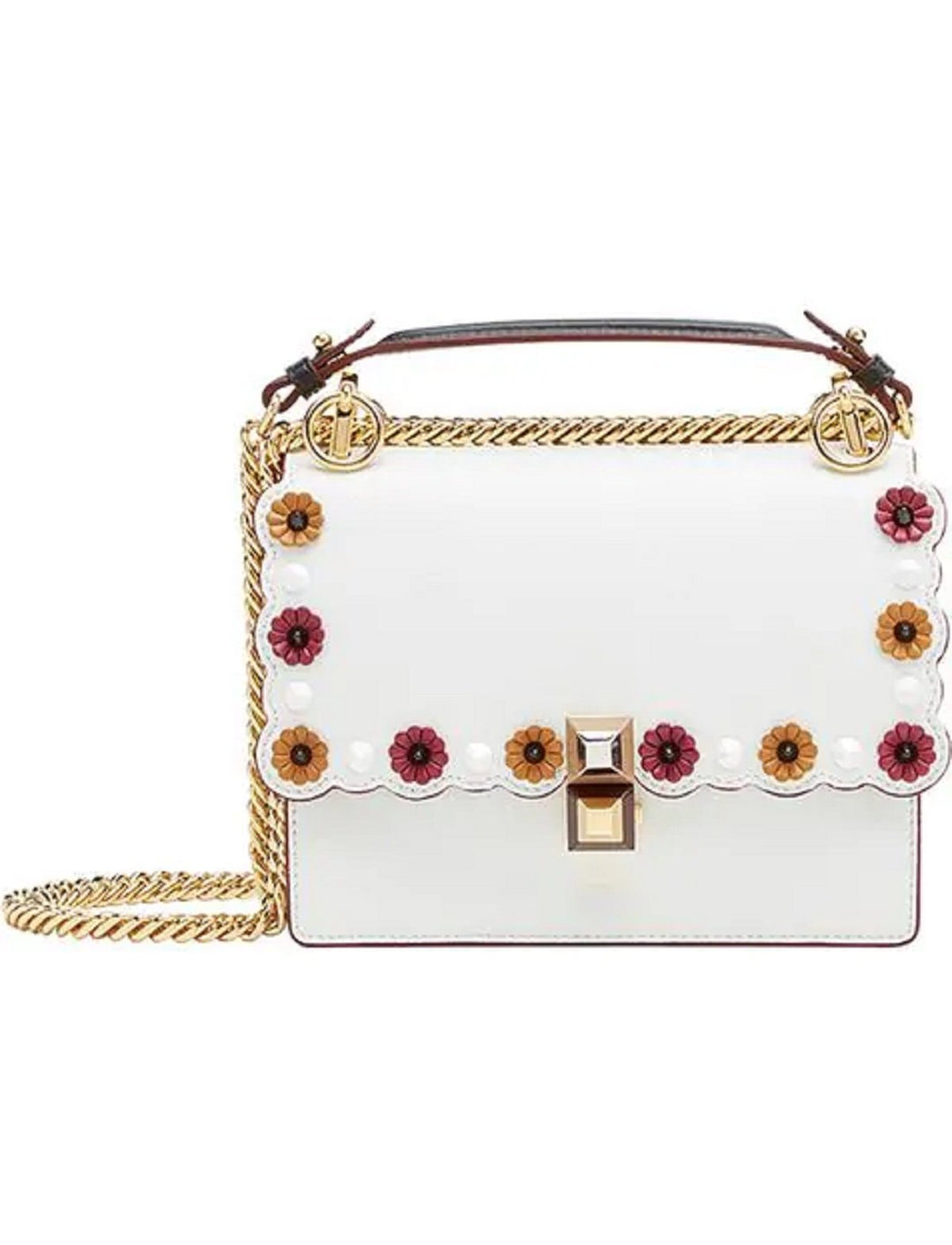 Fendi Womens Kan I White Multi Color Flowers Soft Leather Shoulder Bag 8M0381
