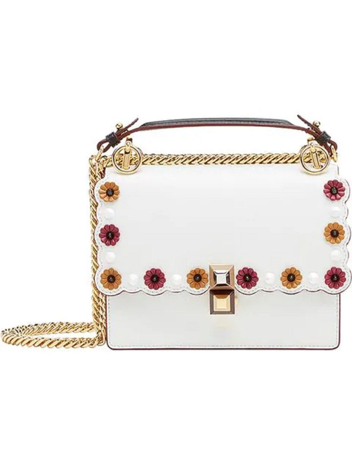 Fendi Womens Kan I White Multi Color Flowers Soft Leather Shoulder Bag 8M0381