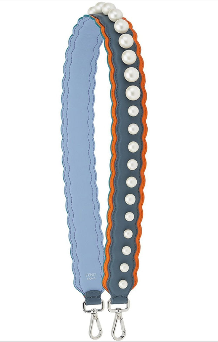 Fendi Strap You Tempesta Papaya Blue Orange Pearl Shoulder Strap 8AV077