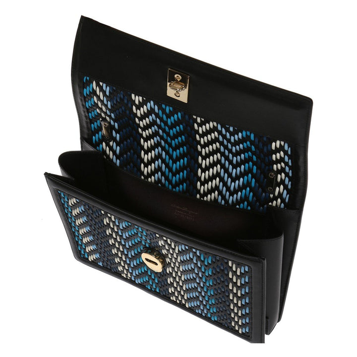 Ferragamo Ginny Multi Blue Plaited Calf Leather Shoulder Handbag G172/01