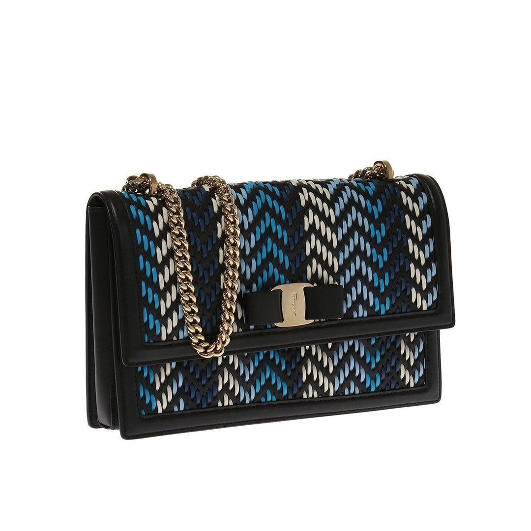 Ferragamo Ginny Multi Blue Plaited Calf Leather Shoulder Handbag G172/01