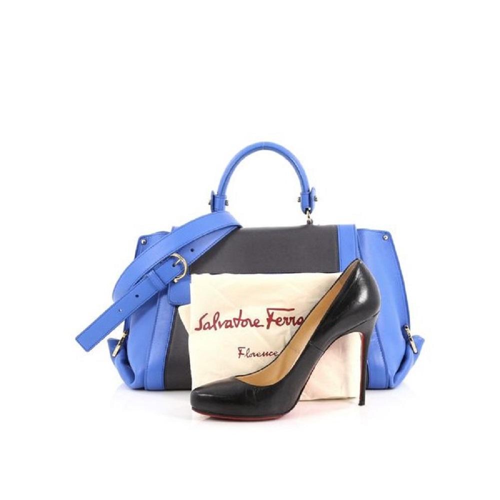Ferragamo Sofia Calf Skin Blue Fumee Blue and Grey Medium Handbag F845/02