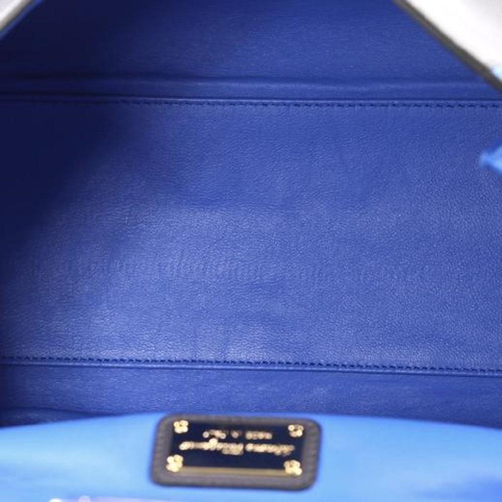 Ferragamo Sofia Calf Skin Blue Fumee Blue and Grey Medium Handbag F845/02