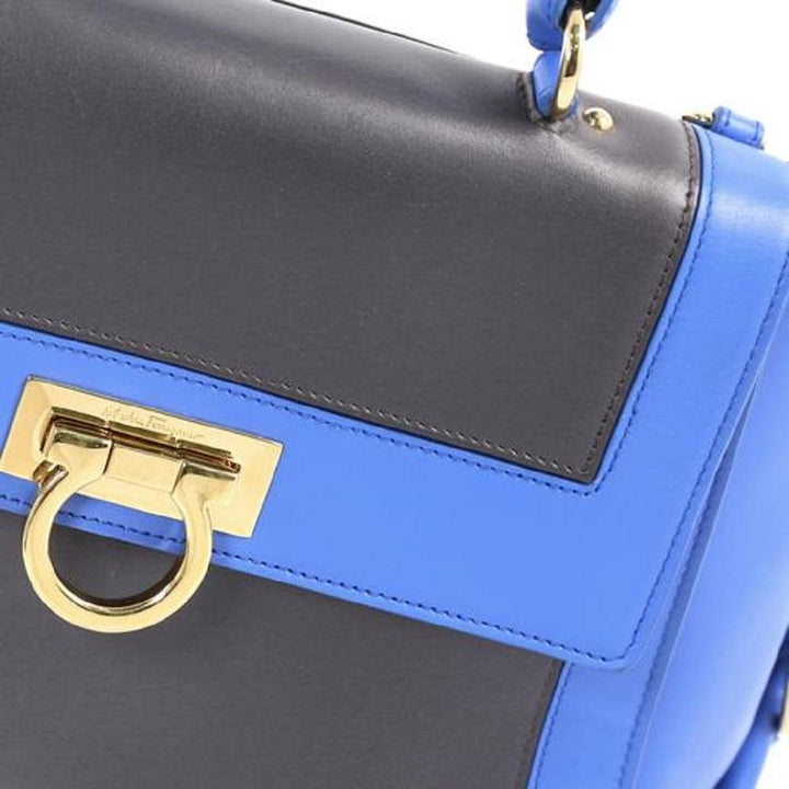 Ferragamo Sofia Calf Skin Blue Fumee Blue and Grey Medium Handbag F845/02