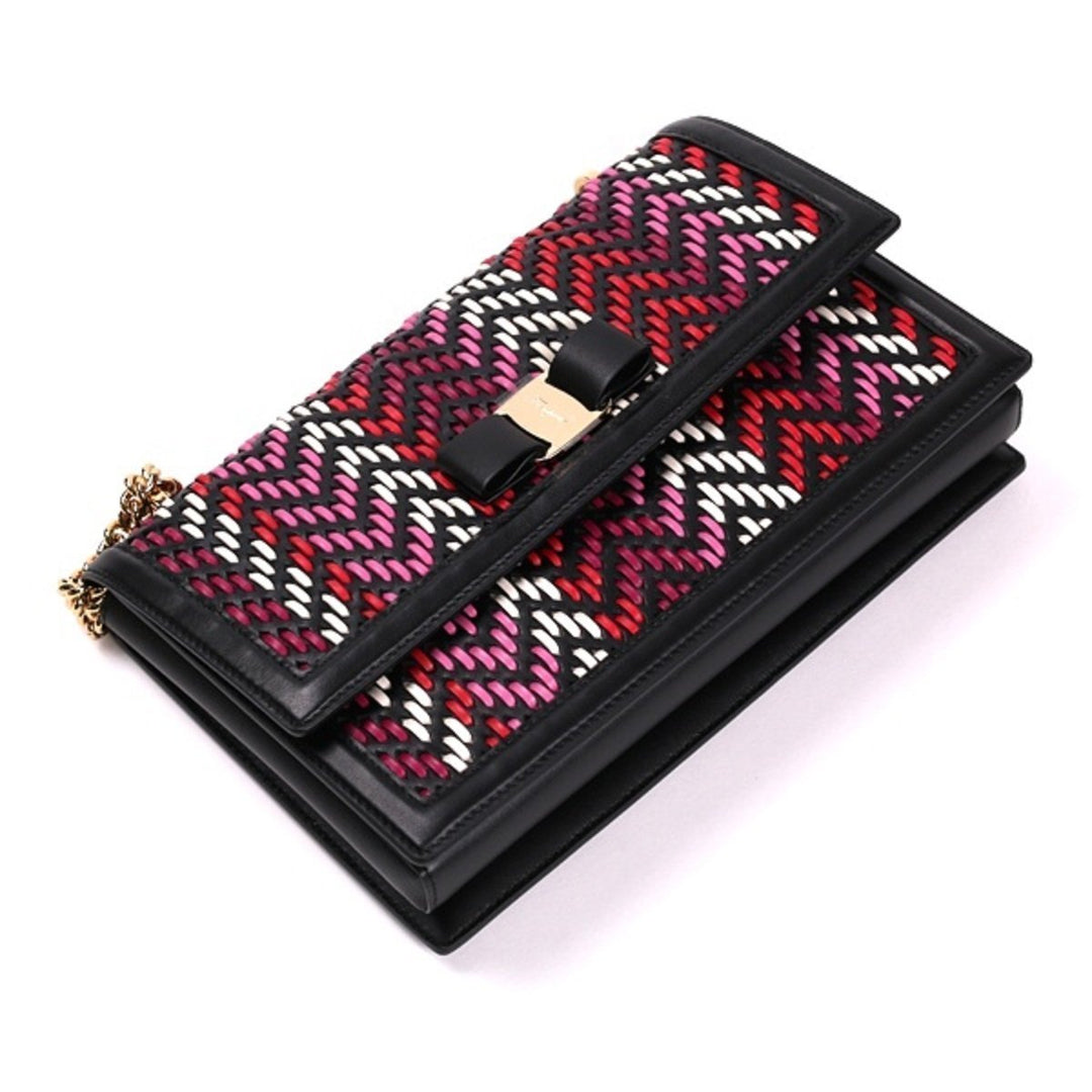 Ferragamo Ginny Multi Pink and Red Plaited Calf Leather Shoulder bag G172/01