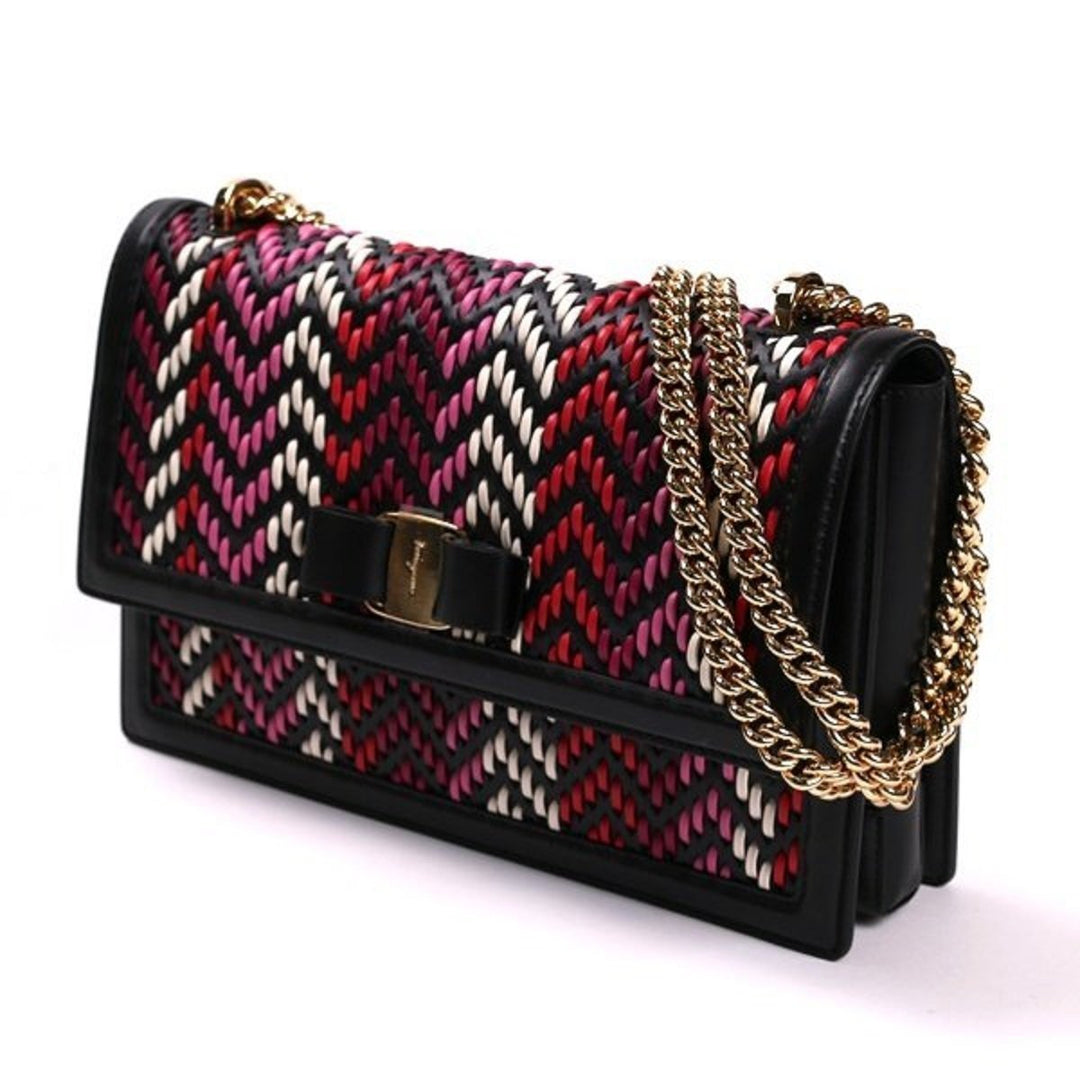 Ferragamo Ginny Multi Pink and Red Plaited Calf Leather Shoulder bag G172/01