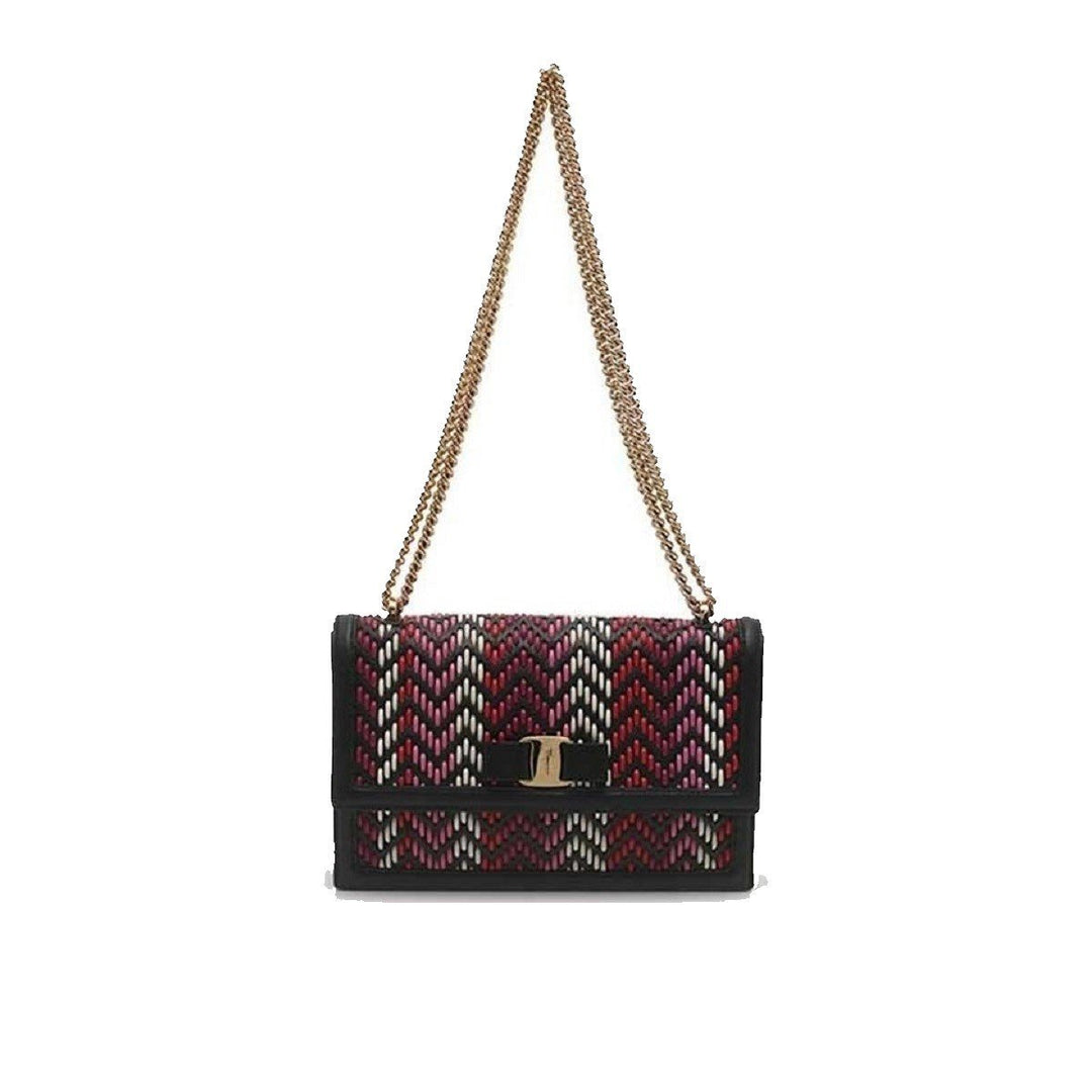 Ferragamo Ginny Multi Pink and Red Plaited Calf Leather Shoulder bag G172/01