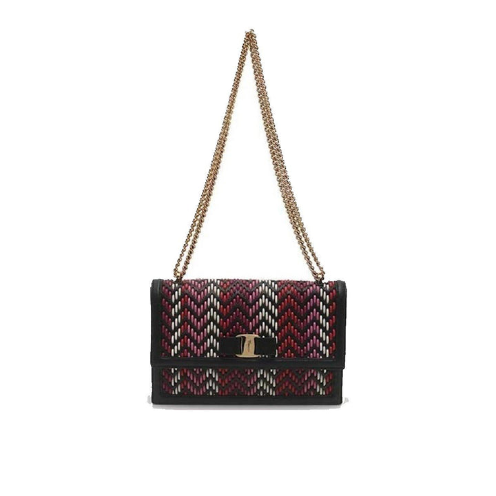 Ferragamo Ginny Multi Pink and Red Plaited Calf Leather Shoulder bag G172/01